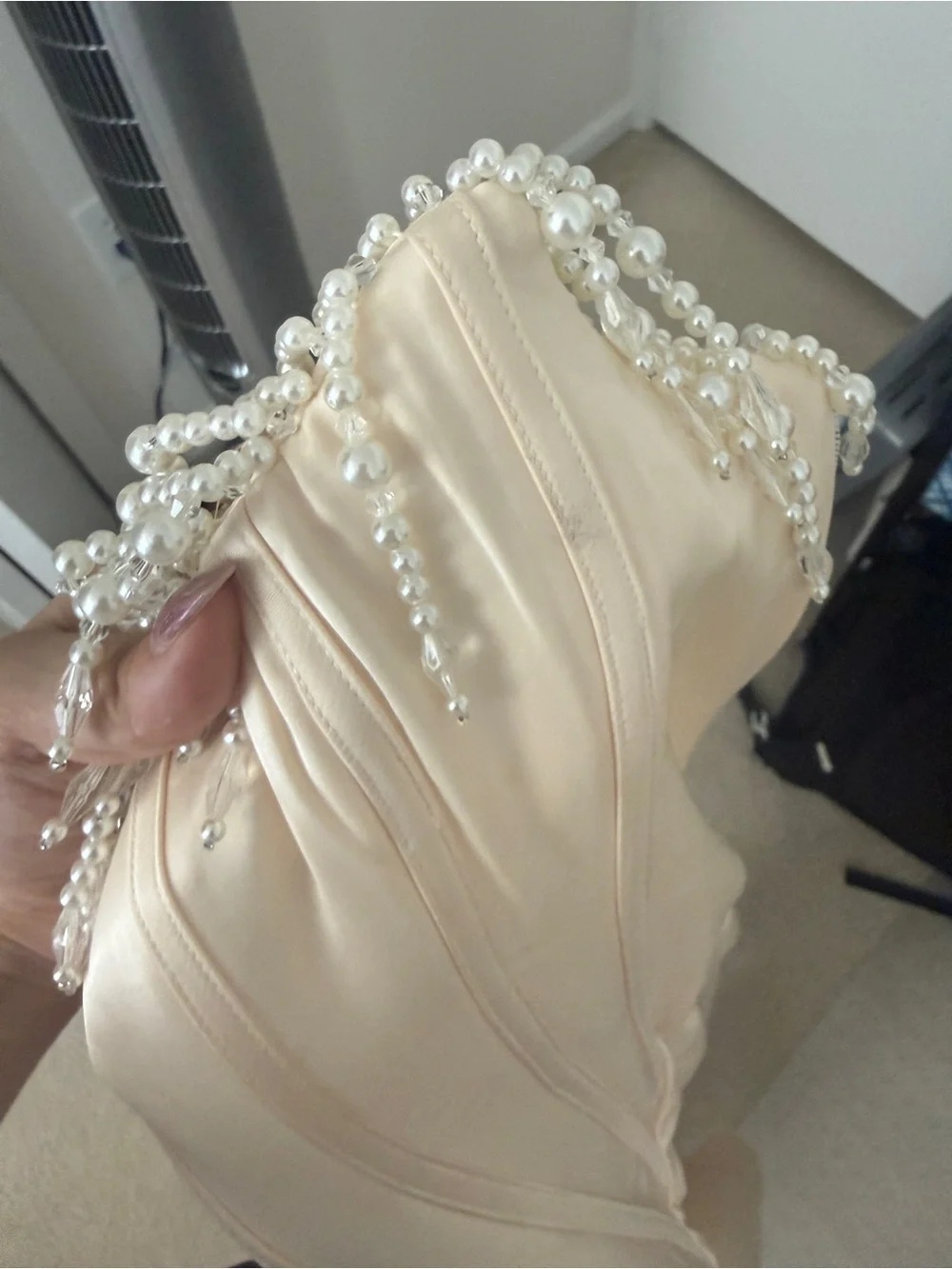 House of CB Ivory Strapless Pearl-Trim Midi Dress - Picture 7 of 7